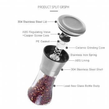 Glass Pepper and Salt Mill with Stainless Steel Grinder