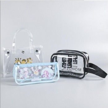 Waterproof Transparent PVC Women Handbags with Snap Bottom